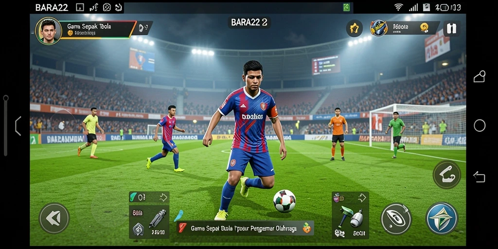 Tampilan gameplay seru dalam BARA22 dengan aksi sepak bola yang mendebarkan.