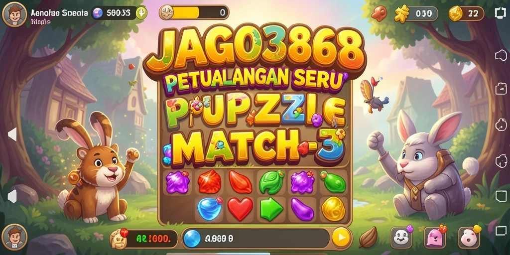 Tangkapan layar JAGO368 menampilkan keseruan gameplay Match-3 dengan warna-warni cerah.