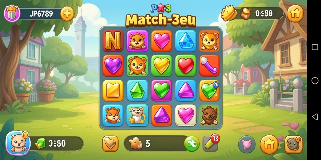Tangkapan layar gameplay <strong>JP6789</strong> menunjukkan momen seru mencocokkan permata.